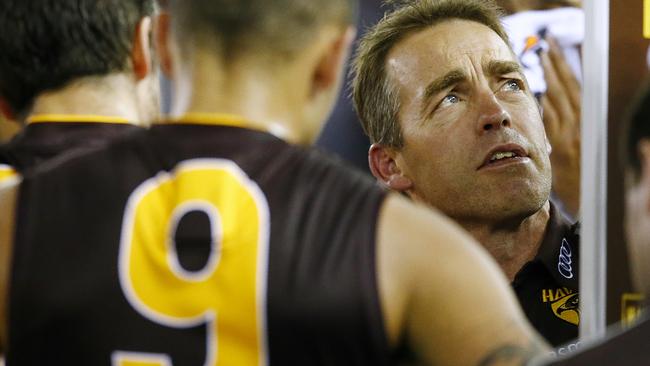 Hawthorn coach Alastair Clarkson trying to keep the Hawks ahead of the curve. Picture: Wayne Ludbey