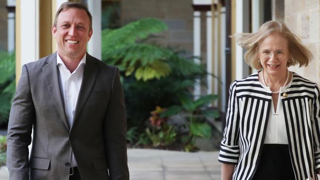 Queensland Chief Health Officer Dr Jeannette Young with Deputy Premier and Health Minister Steven Miles. Photo: Annette Dew.