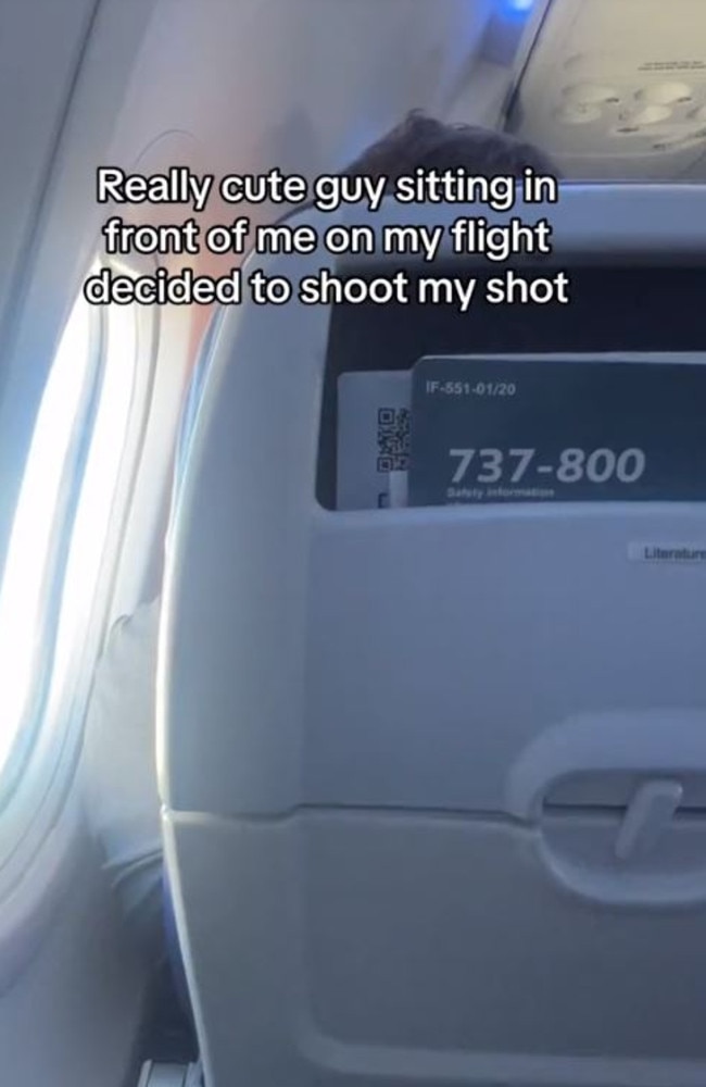 A bold plane passenger has gone viral on TikTok after revealing she put her phone number on a napkin and handed it to a “cute” man on-board a recent flight. Picture: TikTok/nataliebonbon