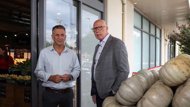Liberal candidate for Gilmore Andrew Constance with Peter Dutton on Tuesday. Picture: Adam Head / NewsWire