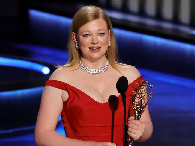 Sarah Snook accepts the Emmy for Outstanding Lead Actress in a Drama Series award for her role in Succession. Picture: Getty Images