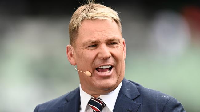 Former Australian cricketer and FOX Sports commentator Shane Warne during day one of the Third Test match in the Ashes series between Australia and England at Melbourne Cricket Ground on December 26, 2021 in Melbourne.