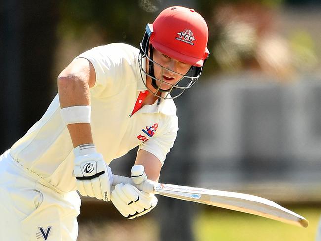 DJ Brasher bats during the Victorian Premier Cricket Kookaburra MenÃs Premier Firsts match between Footscray and St Kilda at Merv Hughes Oval in Footscray, Victoria on Saturday, March 4, 2023.