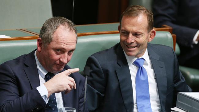 Barnaby Joyce and Tony Abbott in question time. Picture: Gary Ramage