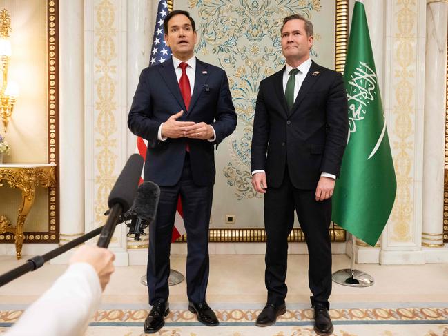 US Secretary of State Marco Rubio and US National Security Adviser Mike Waltz speak with the media following meetings with a Ukrainian delegation in Jeddah, Saudi Arabia. Picture: AFP