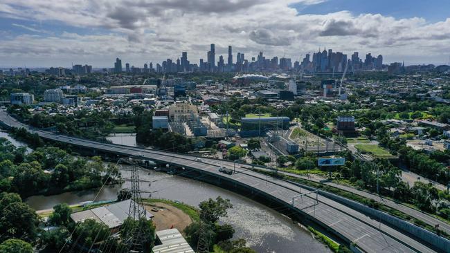 A deserted Monash Freeway during the third lockdown. Picture: Alex Coppel