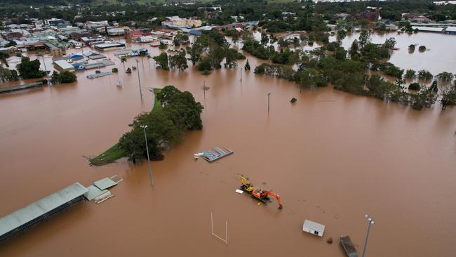 The floods completed inundated sporting fields Crozier Field and Oakes Oval in Lismore. (Photo by Dan Peled/Getty Images)