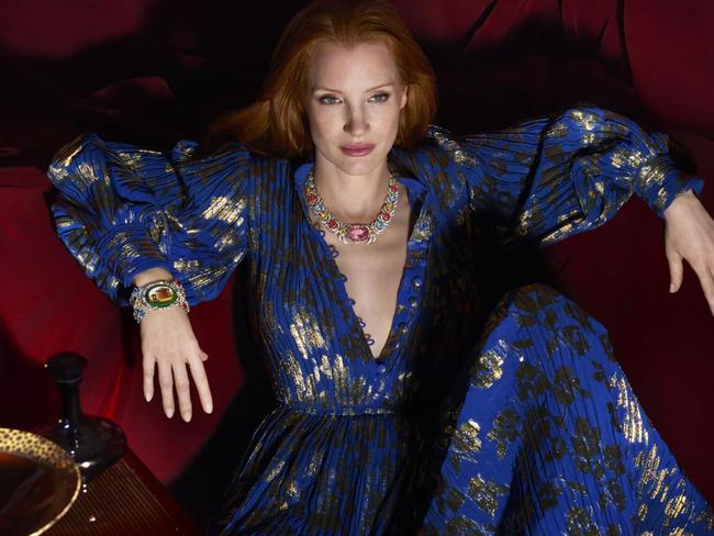 jessica Chastain for Gucci's Hortus Deliciarum collection.