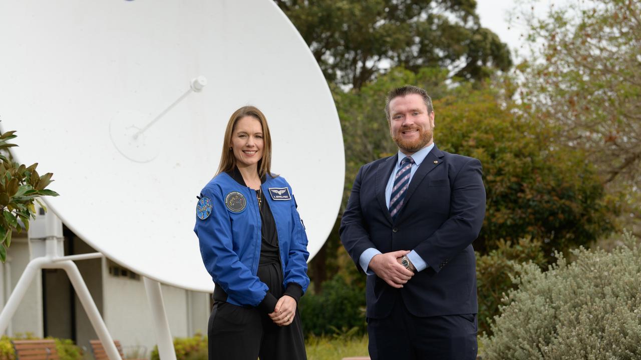 University of Southern Queensland Honorary Doctor of Engineering Katherine Bennell-Pegg (left) and UniSQ and iLAuNCH Space Program Director Associate Professor Matt Richardson.