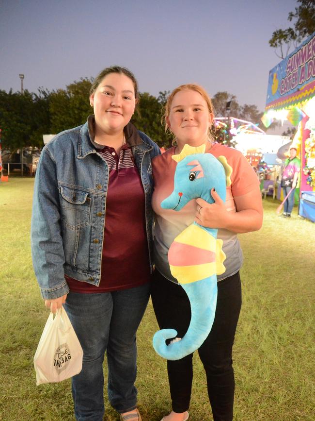 Jayna Jenkin-Stralow and Ashlie O'Connor had fun in sideshow alley at the Charters Towers Show. Picture: Trudy Brown