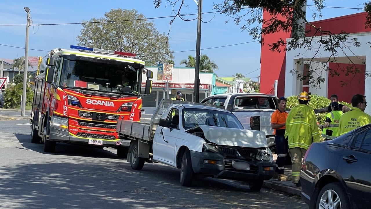 Two-car crash on Nebo Road buckles ute | The Courier Mail