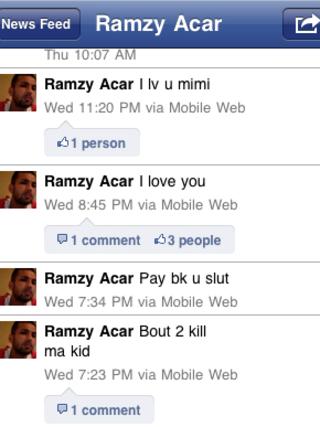 The Facebook page of Ramazan Acar showing his posting on how he was going to kill his daughter Yazmina.