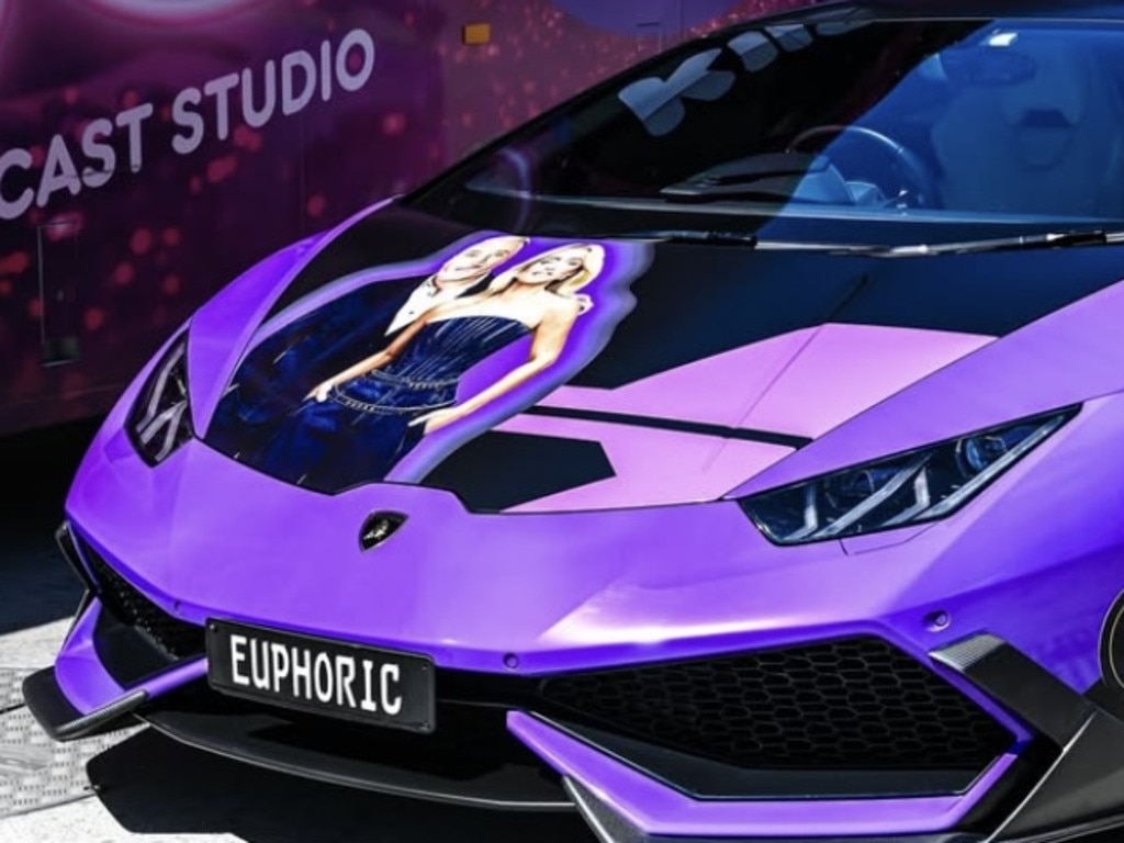 The Lamborghini with Kyle Sandilands and Jackie ‘O’ Henderson's faces on its bonnet was part of a KIIS campaign. Picture: Instagram