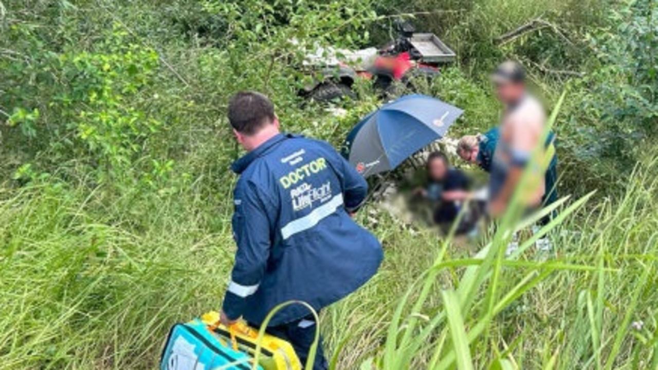 A teenager has been flown to hospital after suffering a broken leg after the quad bike he was riding crashed down a 10m embankment at Munna Creek, about 30km northwest of Gympie.