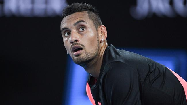 Nick Kyrgios during his fourth-round loss to Grigor Dimitrov. Picture: AFP