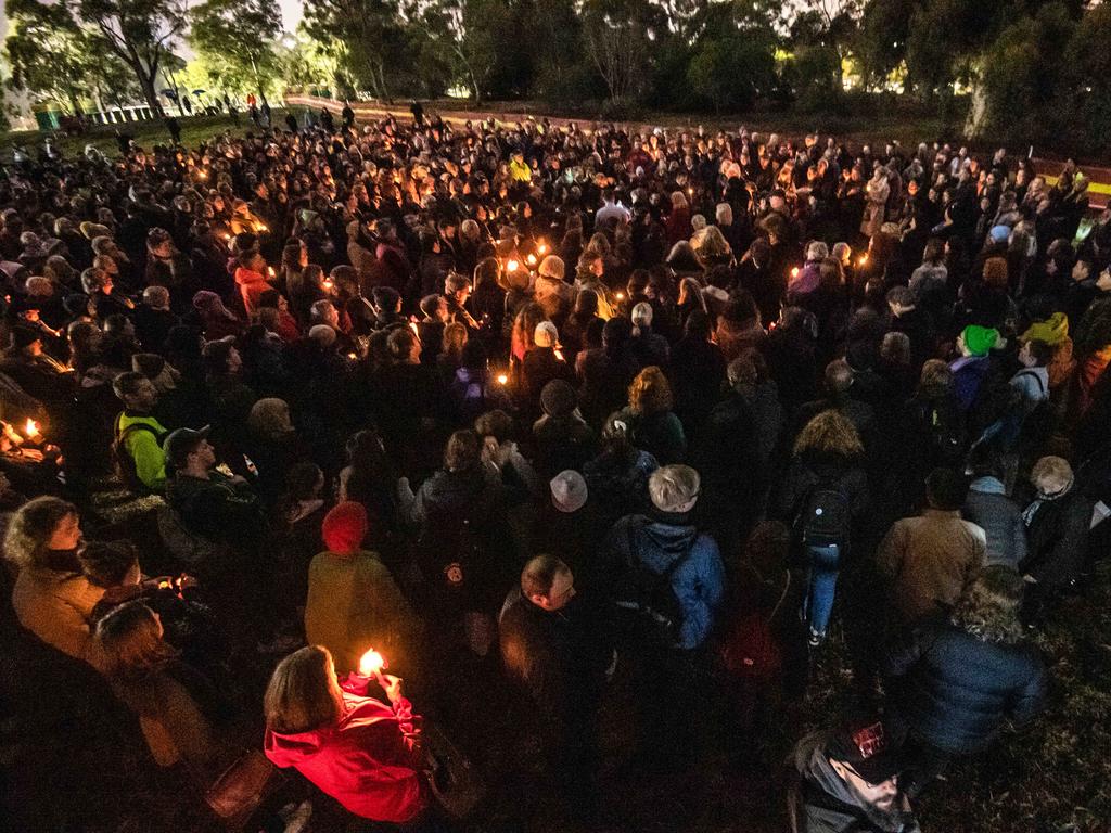 The vigil for Courtney Herron in Royal Park. Picture: Jason Edwards