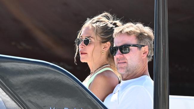 James Packer’s friend Ben Tilley with Maja Malnar on a tender boat. Picture: Papadakis Press/MEGA