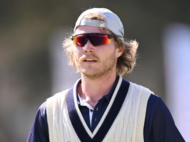 MELBOURNE, AUSTRALIA - OCTOBER 19: Will Pucovski of Victoria warms up during the Sheffield Shield match between Victoria and Western Australia at CitiPower Centre, on October 19, 2022, in Melbourne, Australia. (Photo by Morgan Hancock/Getty Images)