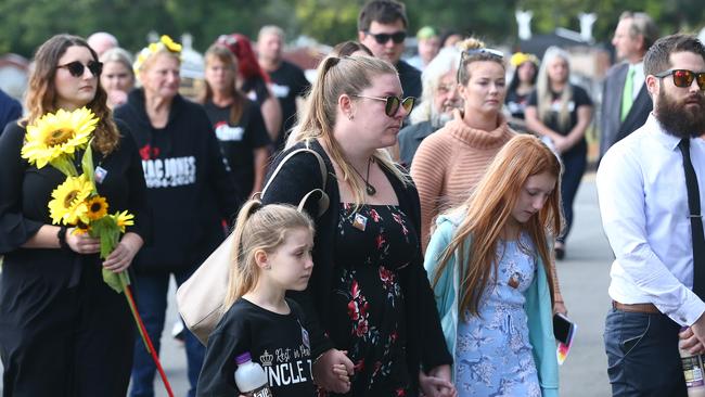 Friends and family attend the funeral of Zachary Jones at Mt Gravatt Crematorium Chapel. PHOTO: Adam Head