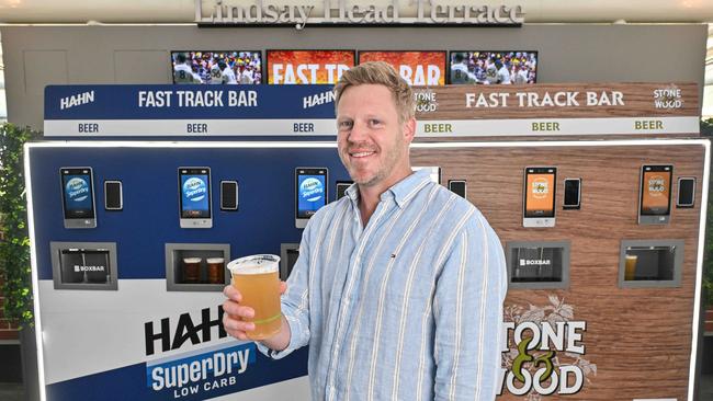 SACA member John Hinge tries the Fast Track Bar on the Lindsay Head Terrace on level 5 of the Riverbank Stand. Picture: Brenton Edwards