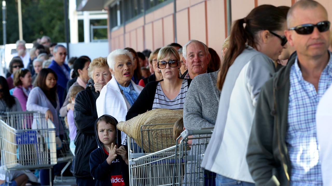 Previous Aldi Snow Sales have seen people line up for hours to snap up a bargain. But this year, the crowds waiting until 30 minutes prior to the store opening. Picture: Darren England.