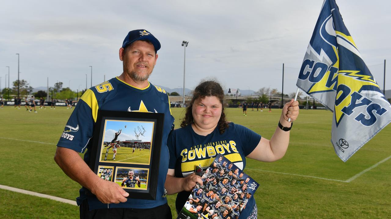 North Queensland Cowboys open training session at Cowboys HQ. Terry Collins with daughter Shania. Picture: Evan Morgan