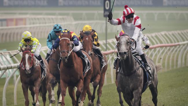 Kerrin McEvoy celebrates after winning The Everest on Classique Legend. Photo: Mark Evans/Getty Images)