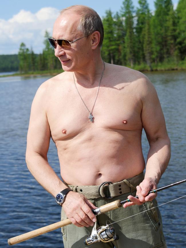 Vladimir Putin fishing in the Tyva region in 2013 during his vacation.