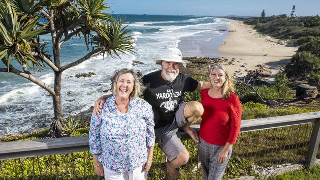 Lyn Saxton from Development Watch, Jim Moore of Friends of Yaroomba and Narelle McCarthy from the Sunshine Coast Environmental Council, celebrate a major win at The Court of Appeal over the controversial Sekisui House Yaroomba Development. Picture Lachie Millard