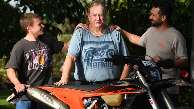 Townsville retiree James Hayes (centre) with rescuers and Darcey Heilbronn and Rohan Merchant. Picture: Evan Morgan