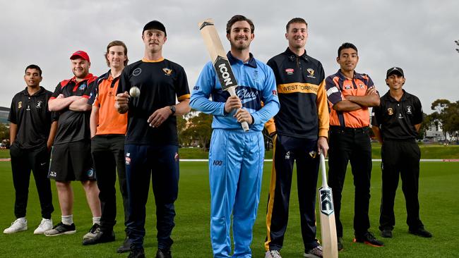 Premier League cricket is set to get underway and there have been a series of recruits across the clubs. From left to right, Awad Naqvi (Port Adelaide) Nick Maegraith (Southern District) Corey McDean (Northern Districts) Daniel Fallins (West Torrens), Matthew Spoors (Sturt), Jordan Buckingham (West Torrens), Antum Naqvi (Northern Districts) and Yash Pednekar (Port Adelaide). Picture: Naomi Jellicoe