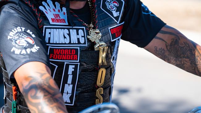 A Finks bikie on the outlaw motorcycle gang’s national run in 2023. Picture: NCA NewsWire