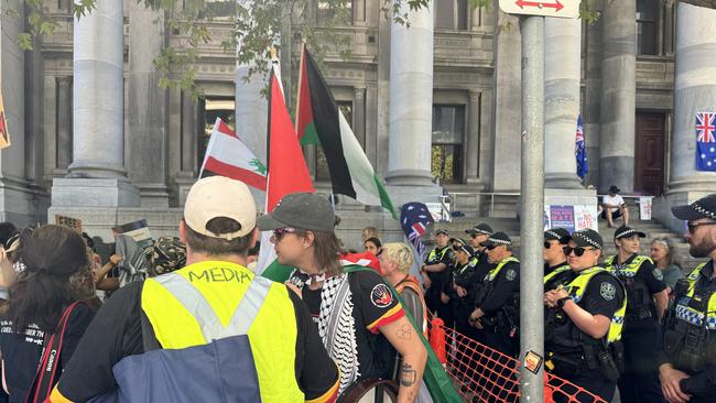 Pro-Palestinian supporters face off against a Christian group. Picture: Matt Loxton