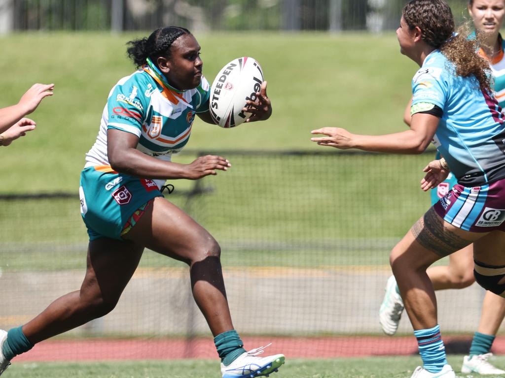 Lisa Waireg attacks the line in the Queensland Rugby League (QRL) Under 19 Women's match between the Northern Pride and the Mackay Cutters, held at Barlow Park. Picture: Brendan Radke