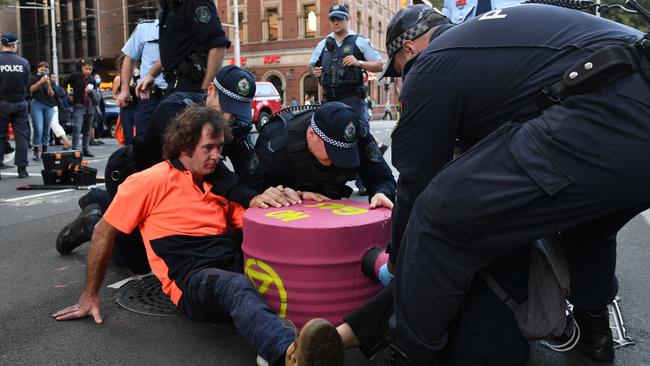 The protest blockade was largely against a gas pipeline in Narrabri. Picture: NCA NewsWire / Jeremy Piper