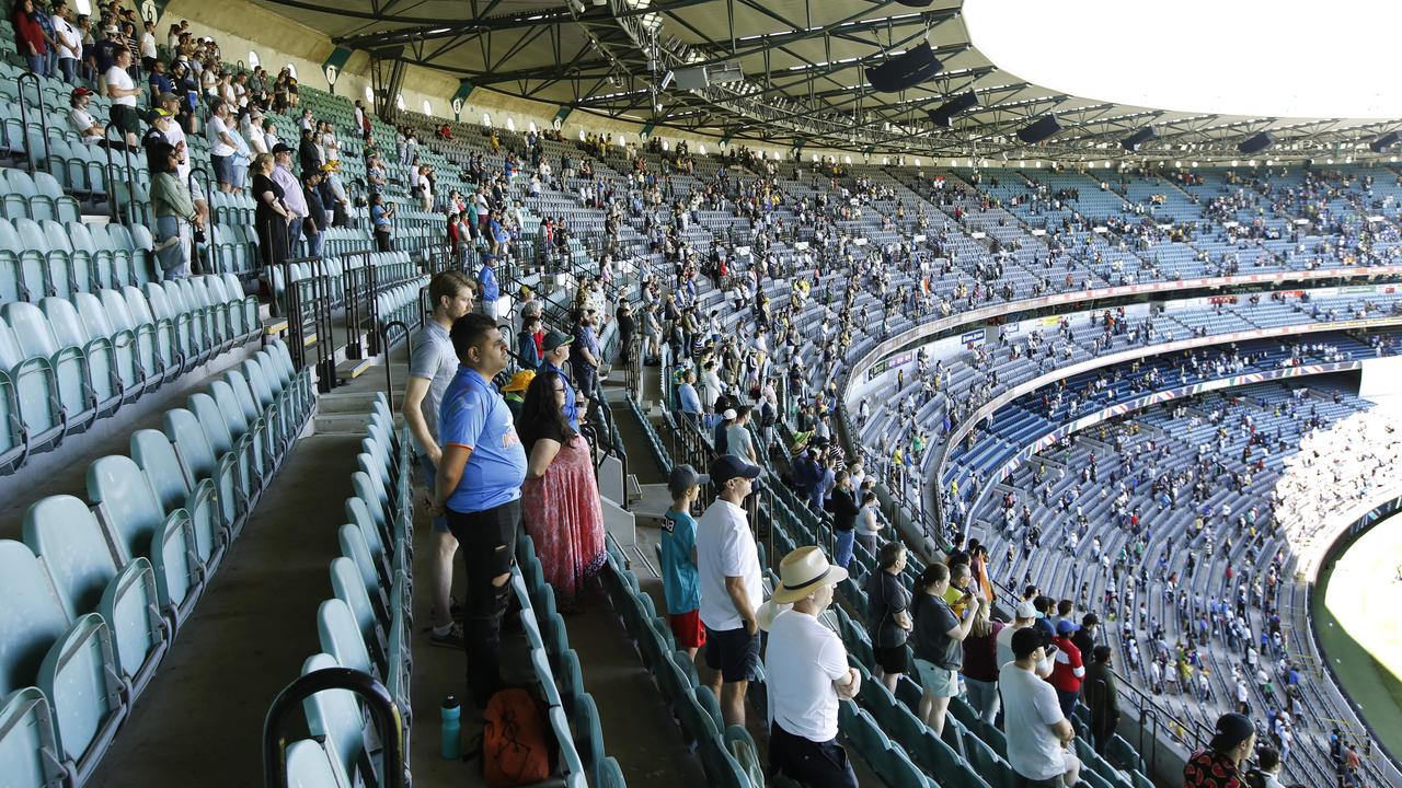 Crowds spaced out in their zones at the MCG for the Boxing Day Test. Picture: David Caird