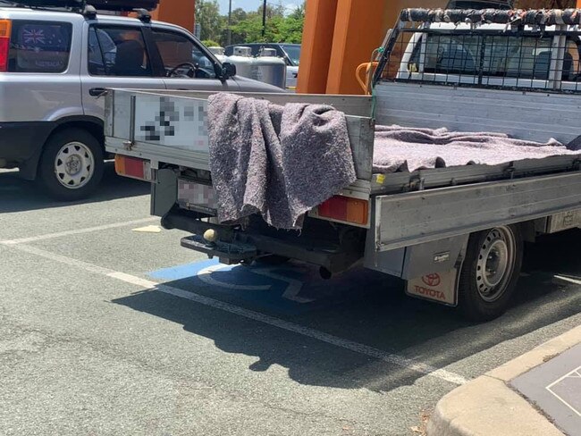 A car without a permit displayed pictured in a disabled space at Harbour Town in Biggera Waters. Picture: Facebook/Australian Disability Parking Wall of Shame.