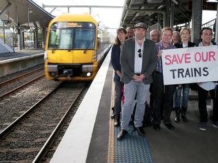 The Chatswood to Epping tunnel may increase travel times by up to half an hour and have residents travelling on three trains to get to North Sydney. Kent Ross (from the Beecroft Cheltenham Civic trust) and other concerned residents at Pennant Hills Train Station. Picture: Adam Ward