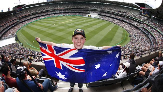 Aussie fan Oliver Foot 14 enjoying the Boxing Day Test up high in the MCG’s Southern Stand. Picture: David Caird