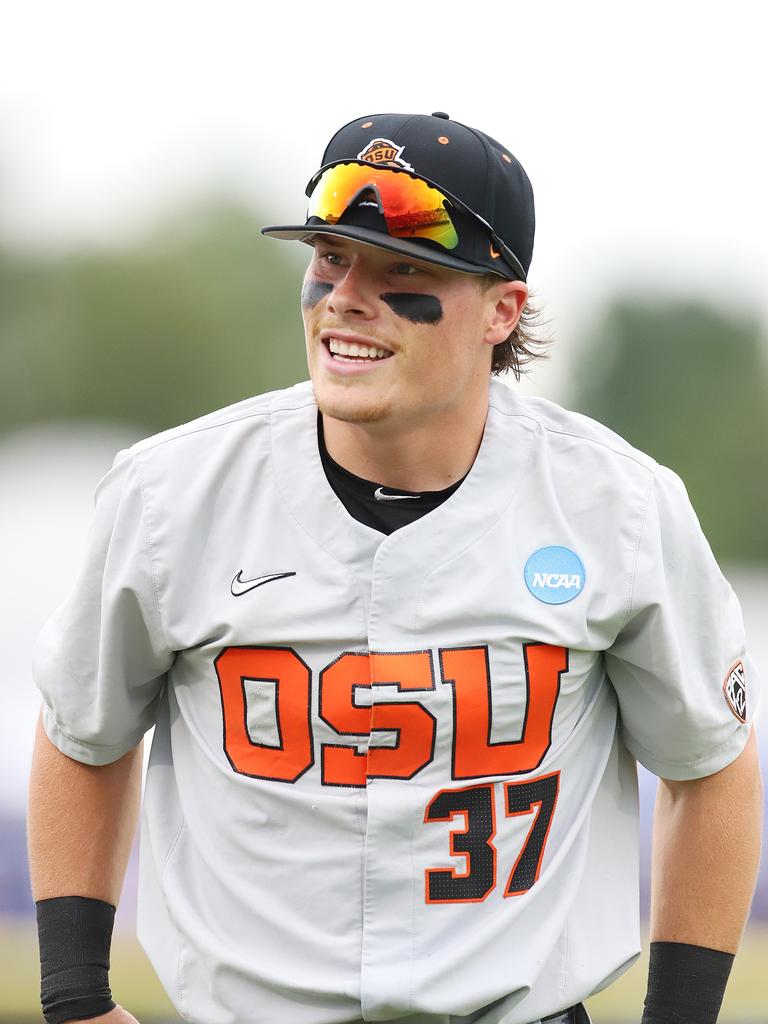 Oregon State’s Travis Bazzana is the No. 1 pick in the MLB Draft. (Photo by Jeff Moreland/Icon Sportswire via Getty Images)