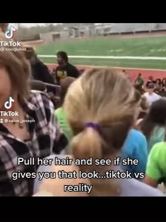 The challenge sees young men approach women in public and pull their hair without consent while filming the reactions. Picture: TikTok