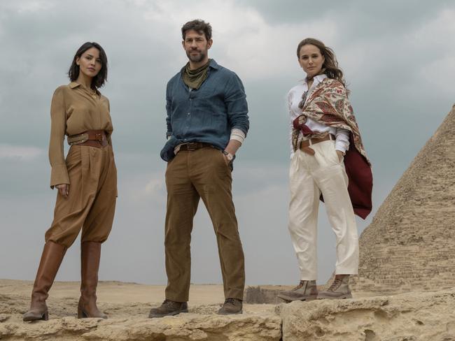 Eiza Gonzalez, John Krasinski, and Natalie Portman in a Fountain of Youth. Picture: Dan Smith/Apple TV+ via AP