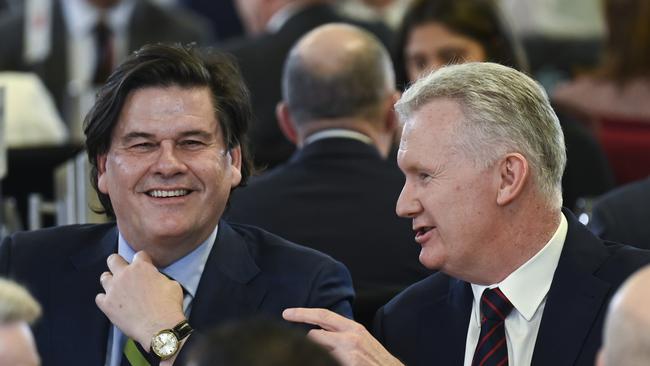 Australian Industry Group chief executive Innes Willox and Workplace Relations Minister Tony Burke at the National Press Club in Canberra on Thursday. Picture: NCA NewsWire / Martin Ollman