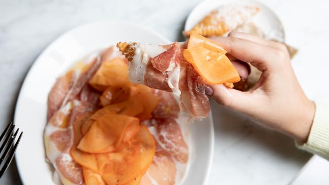 Culatello with salted persimmon at Agostino.