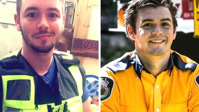 Blake Ross in his former work uniform and his RFS uniform from his previous stint as a volunteer firefighter. Picture: Supplied