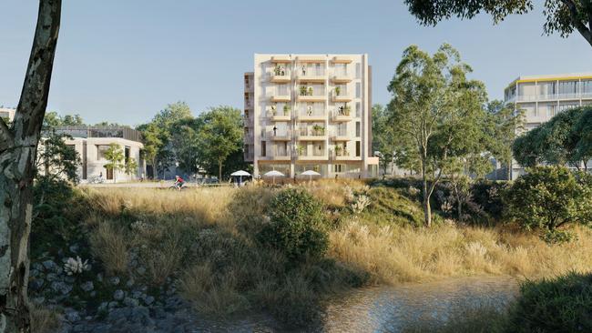 Aspen's plans to develop their Adelaide Caravan Park, that sits beside the River Torrens, into a master planned community. Grieve Gillett Architects designed tower. Picture: Forum