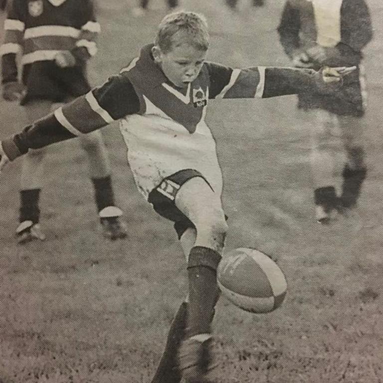 Harry Cunningham in his junior days playing in a South Melbourne-style guernsey while playing for Turvey Park. Picture: Harry Cunningham/Instagram