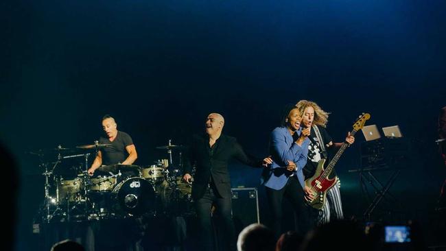 Newsboys United' Phil Joel, Peter Furler and Duncan Phillips on drums. Picture: Caleb Cook