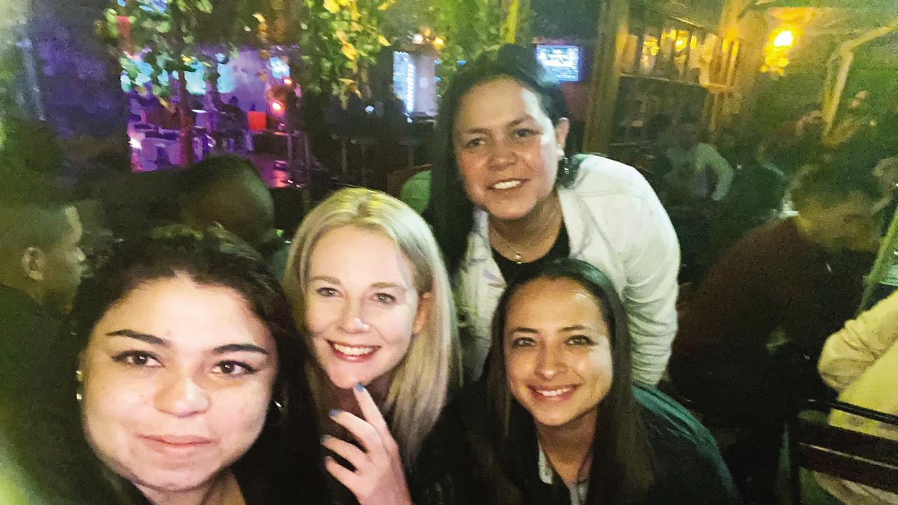 Cassie Sainsbury with three inmates in August 2021 in Bogota after her release. Picture: Supplied by Cassie Sainsbury