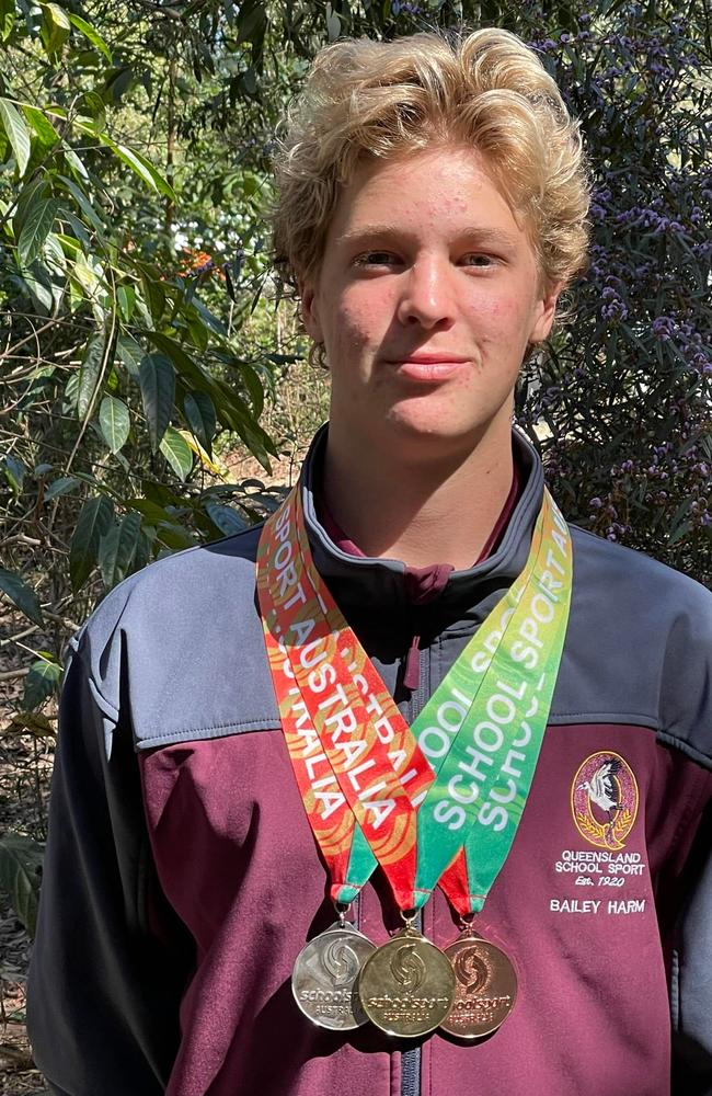 Bailey Harm winning a trio of medals at the National School Sport 2022 (Photo: Allora Swimming Pool)